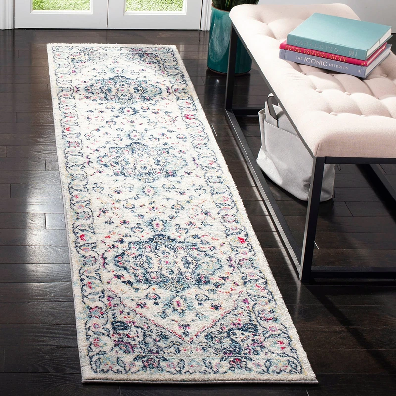 Safavieh Modern Chic Indoor Woven Runner Area Rug, Madison Collection, MAD930, in Navy / Fuchsia, 61 X 244 cm for Living Room, Bedroom or Any Indoor Space