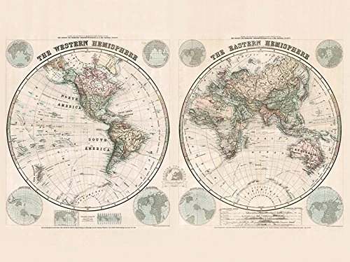Stanfords Eastern And Western Hemispheres Map (1877) 60 x 80cm Canvas
