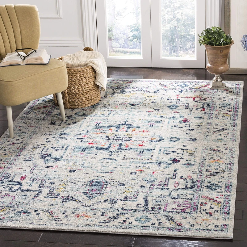 Safavieh Modern Chic Indoor Woven Rectangle Area Rug, Madison Collection, MAD929, in Light Grey / Fuchsia, 160 X 229 cm for Living Room, Bedroom or Any Indoor Space