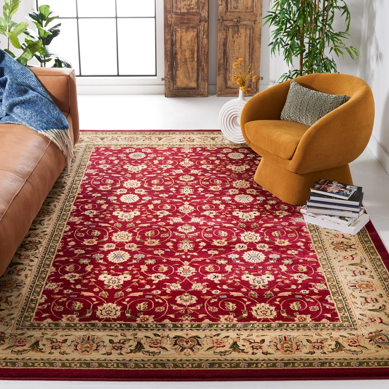 Safavieh Traditional Rug for Living Room, Dining Room, Bedroom - Lyndhurst Collection, Short Pile, in Red and Ivory, 240 x 300 cm