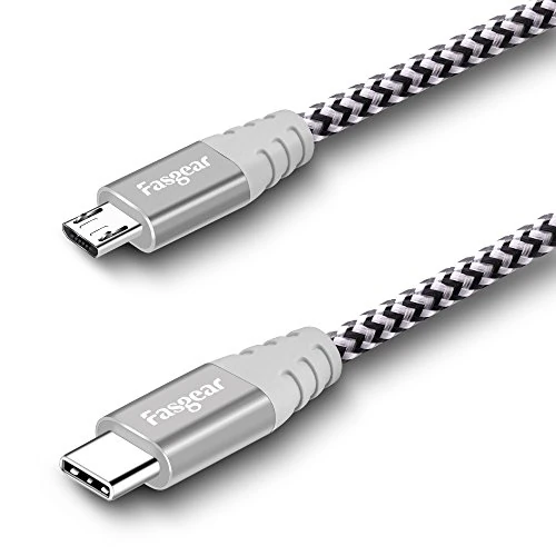 Fasgear USB C to Micro USB Cable [30cm] Nylon Braided Type C to Micro USB Cord Compatible with Galaxy S7/S7, HTC One/10 and More (Gray, 1ft)