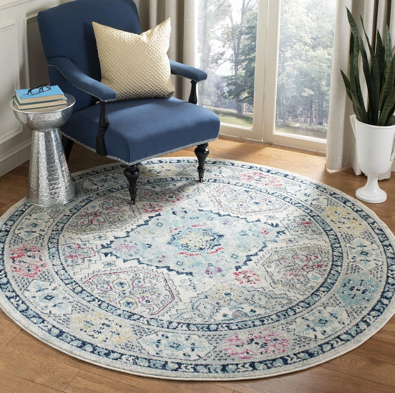 Safavieh Modern Chic Indoor Woven Round Area Rug, Madison Collection, MAD925, in Light Grey / Fuchsia, 201 X 201 cm for Living Room, Bedroom or Any Indoor Space