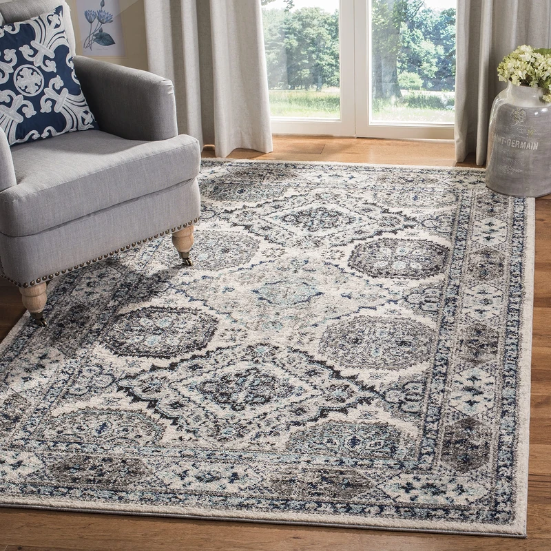 Safavieh Modern Chic Indoor Woven Rectangle Area Rug, Madison Collection, MAD925, in Light Grey / Blue, 122 X 183 cm for Living Room, Bedroom or Any Indoor Space
