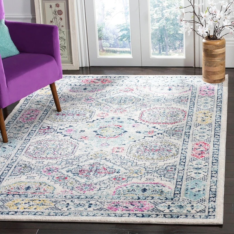 Safavieh Modern Chic Indoor Woven Rectangle Area Rug, Madison Collection, MAD925, in Light Grey / Fuchsia, 122 X 183 cm for Living Room, Bedroom or Any Indoor Space