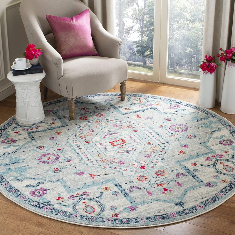 Safavieh Modern Chic Indoor Woven Round Area Rug, Madison Collection, MAD928, in Light Grey / Fuchsia, 201 X 201 cm for Living Room, Bedroom or Any Indoor Space