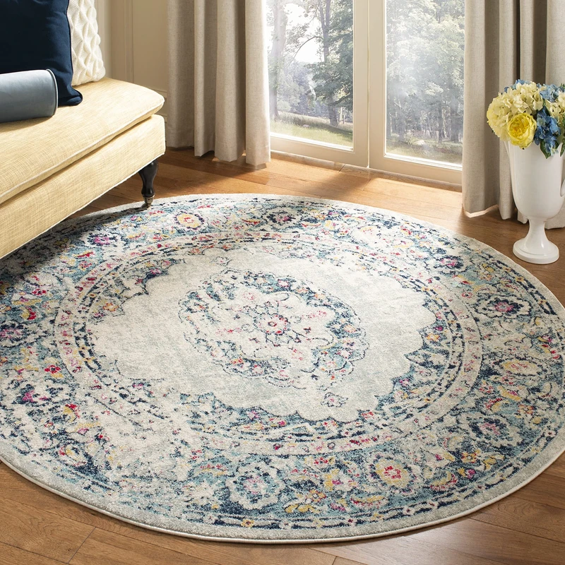 Safavieh Modern Chic Indoor Woven Round Area Rug, Madison Collection, MAD931, in Light Grey / Fuchsia, 201 X 201 cm for Living Room, Bedroom or Any Indoor Space