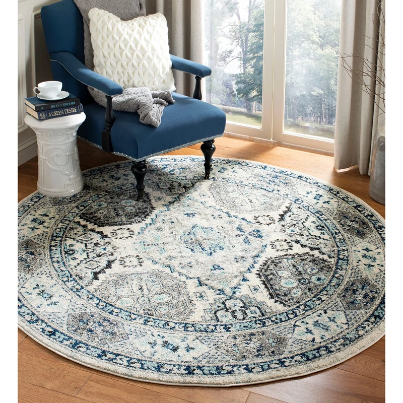 Safavieh Modern Chic Indoor Woven Round Area Rug, Madison Collection, MAD925, in Light Grey / Blue, 201 X 201 cm for Living Room, Bedroom or Any Indoor Space