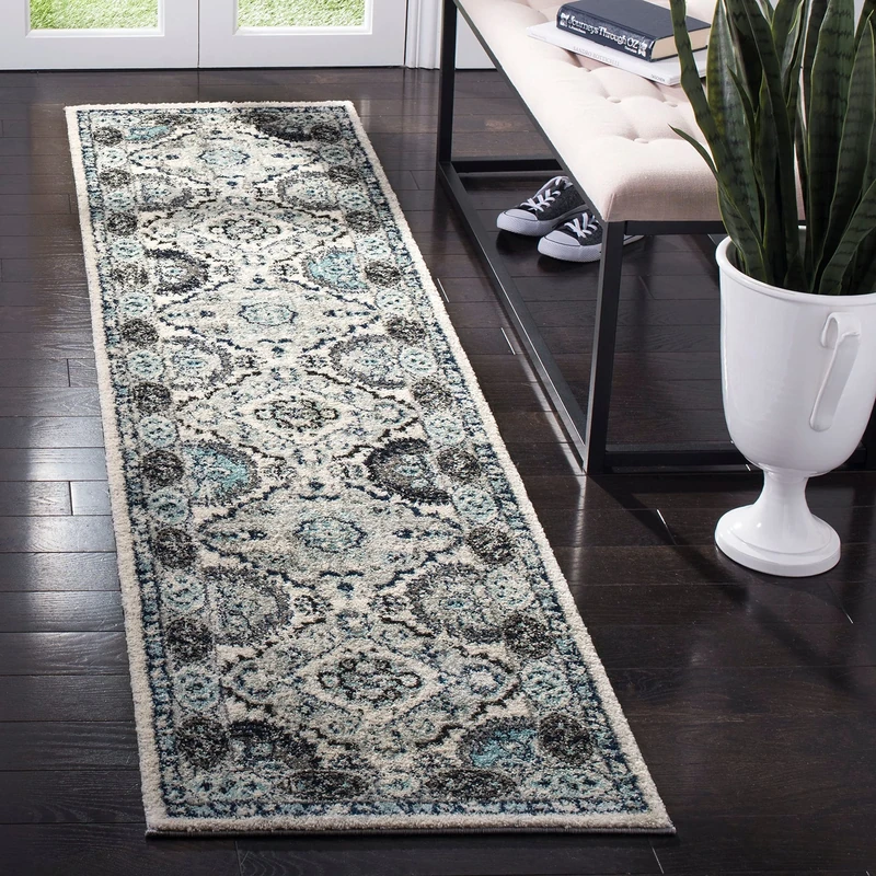 Safavieh Modern Chic Indoor Woven Runner Area Rug, Madison Collection, MAD925, in Light Grey / Blue, 61 X 244 cm for Living Room, Bedroom or Any Indoor Space