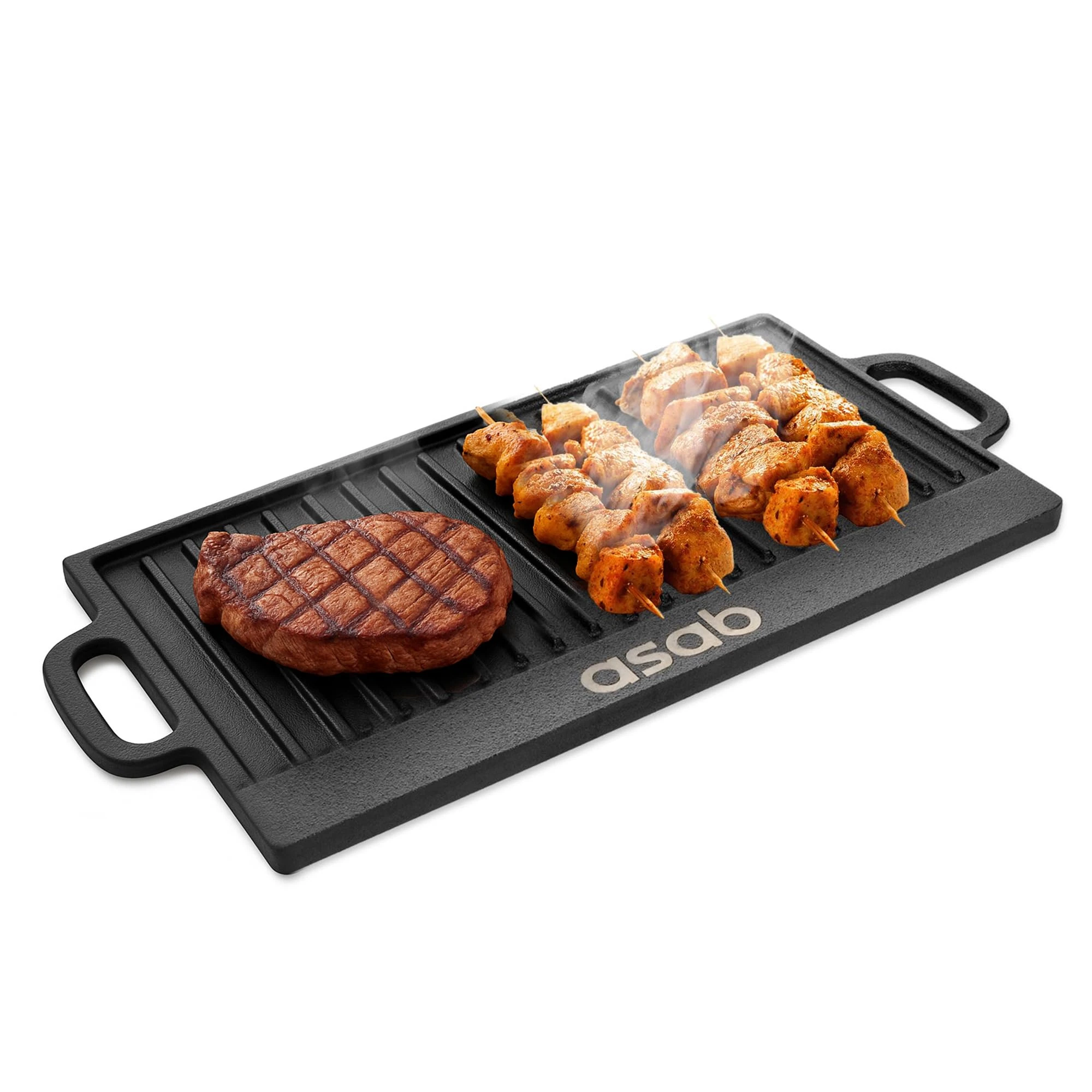 Reversible Cast Iron Griddle Plate Thickened BBQ Versatile Baking Grill Indoor Open Fire Oven Gas Stove Outdoor Camping Integrated Handles and Oil Drip Trays
