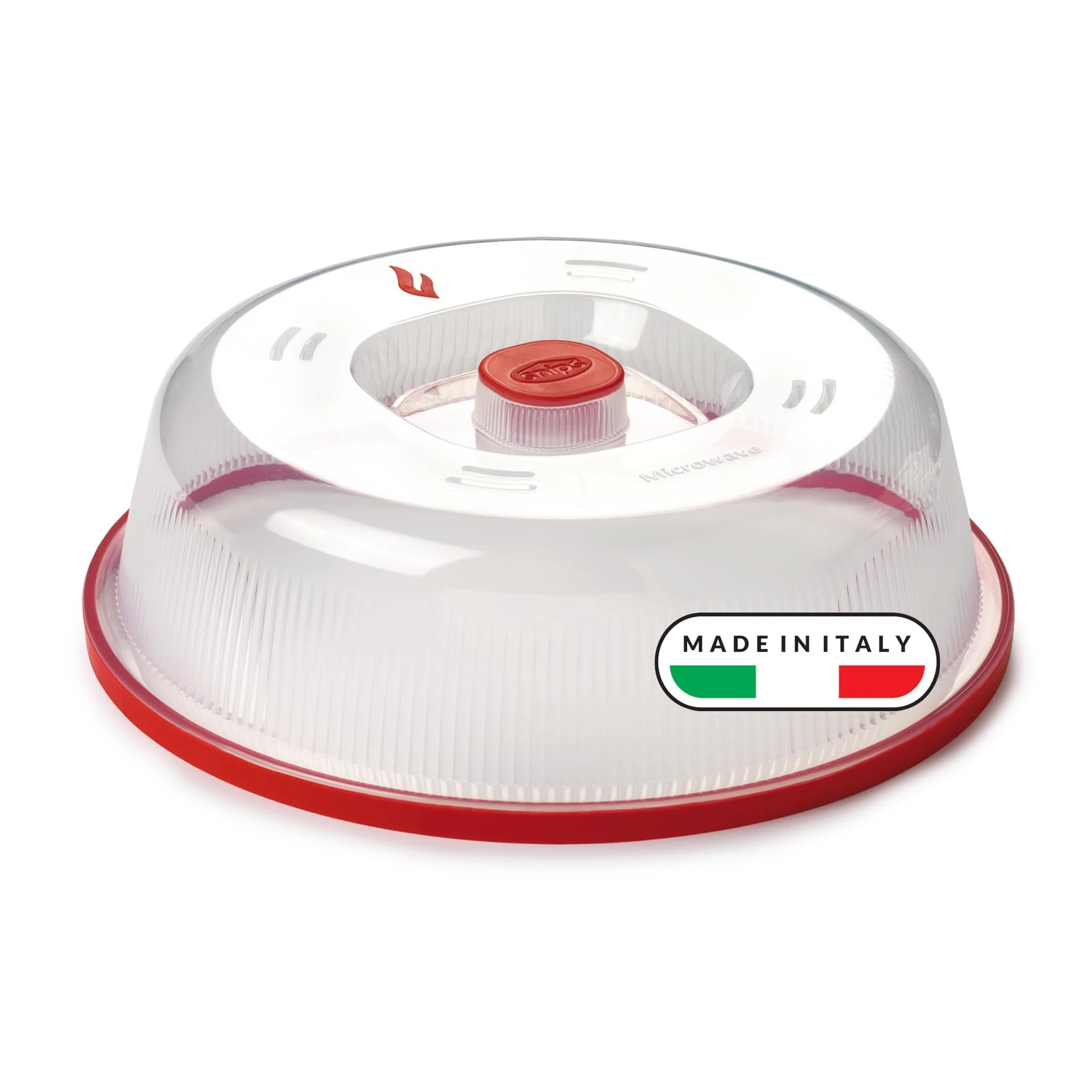 Snips, Microwave Plate Cover, Microwave Cover for Food: 26.2 x 26.2 x 7.6 cm, Microwave Plate Cover, Red and Transparent -Made in Italy