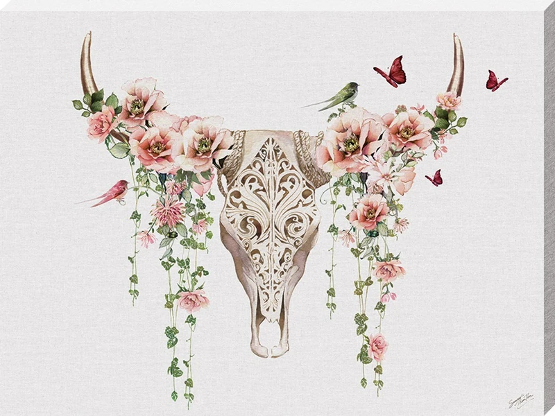 Summer Thornton Floral Skull Canvas, Multi-Colour, 60 x 80 cm