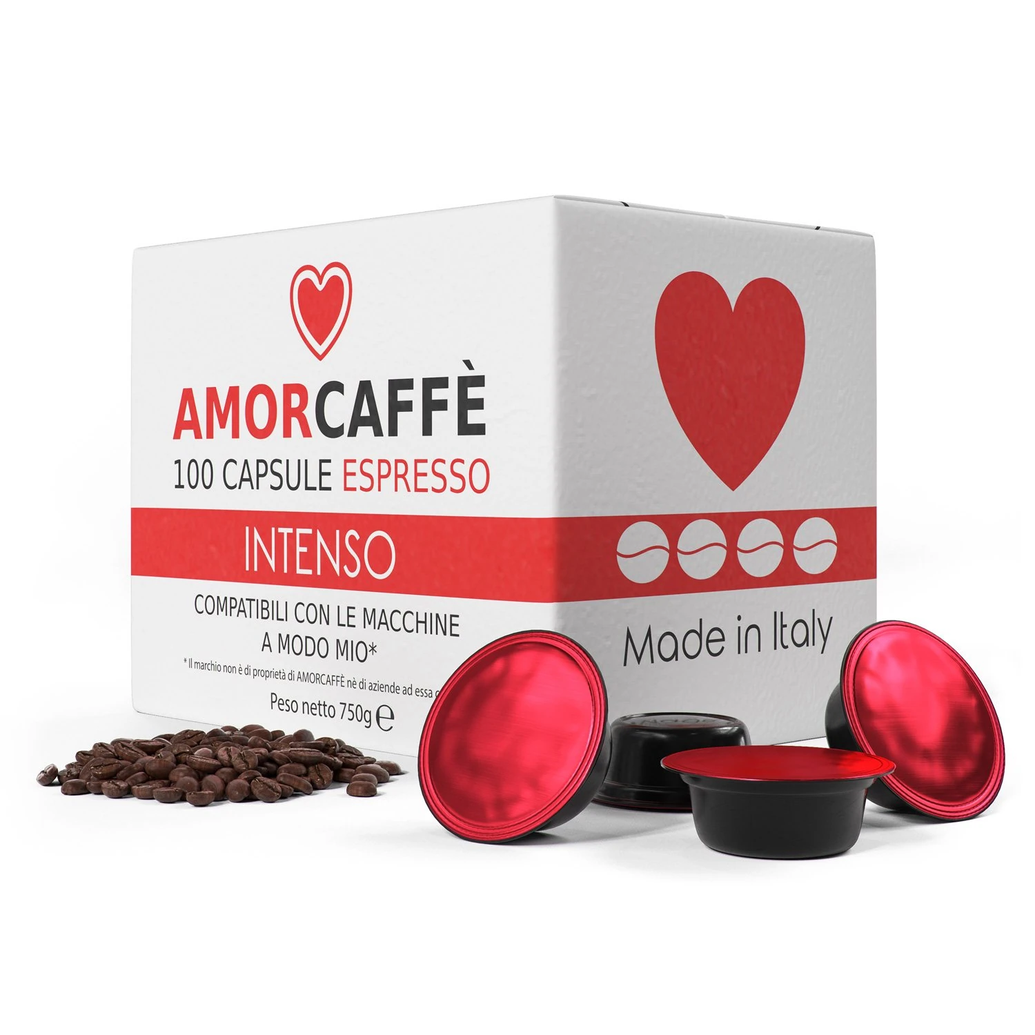 Amorcaffe 100 Coffee Capsules Pods Compatible Lavazza A Modo Mio - Intenso taste