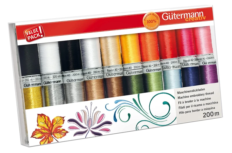 Gutermann Machine Embroidery Thread Rayon 40 multi color (Pack of 20),2.0 x 20.0 x 11.5 cm - Image 1