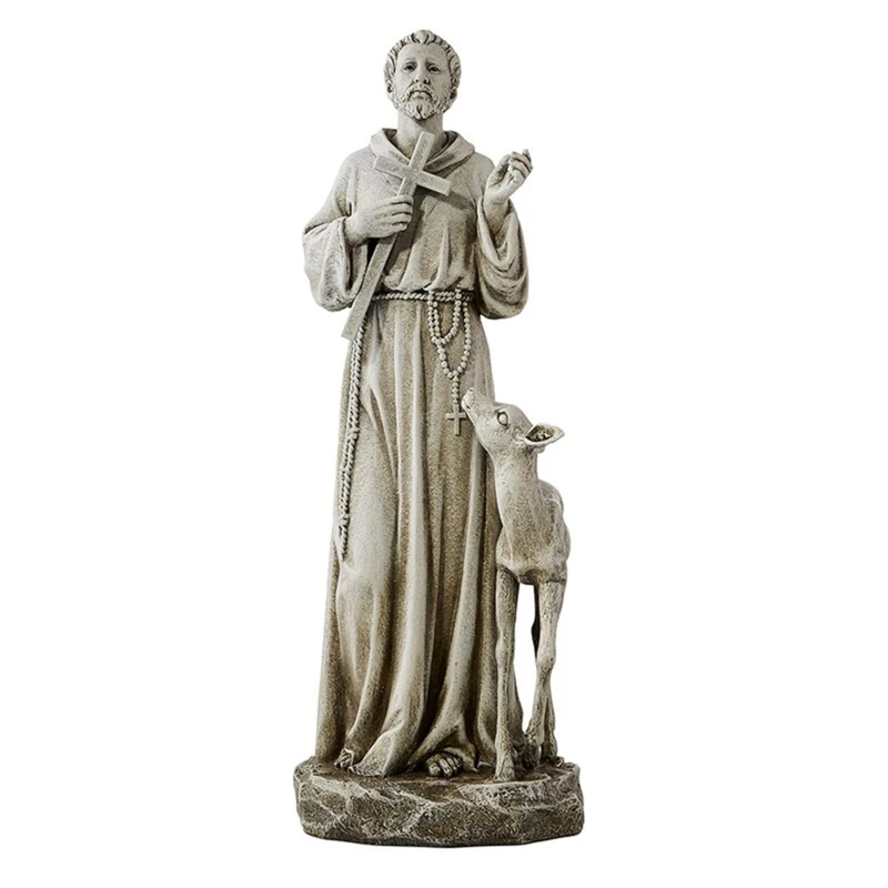 Avalon Gallery St. Francis with Deer 14 Inch Garden Statue