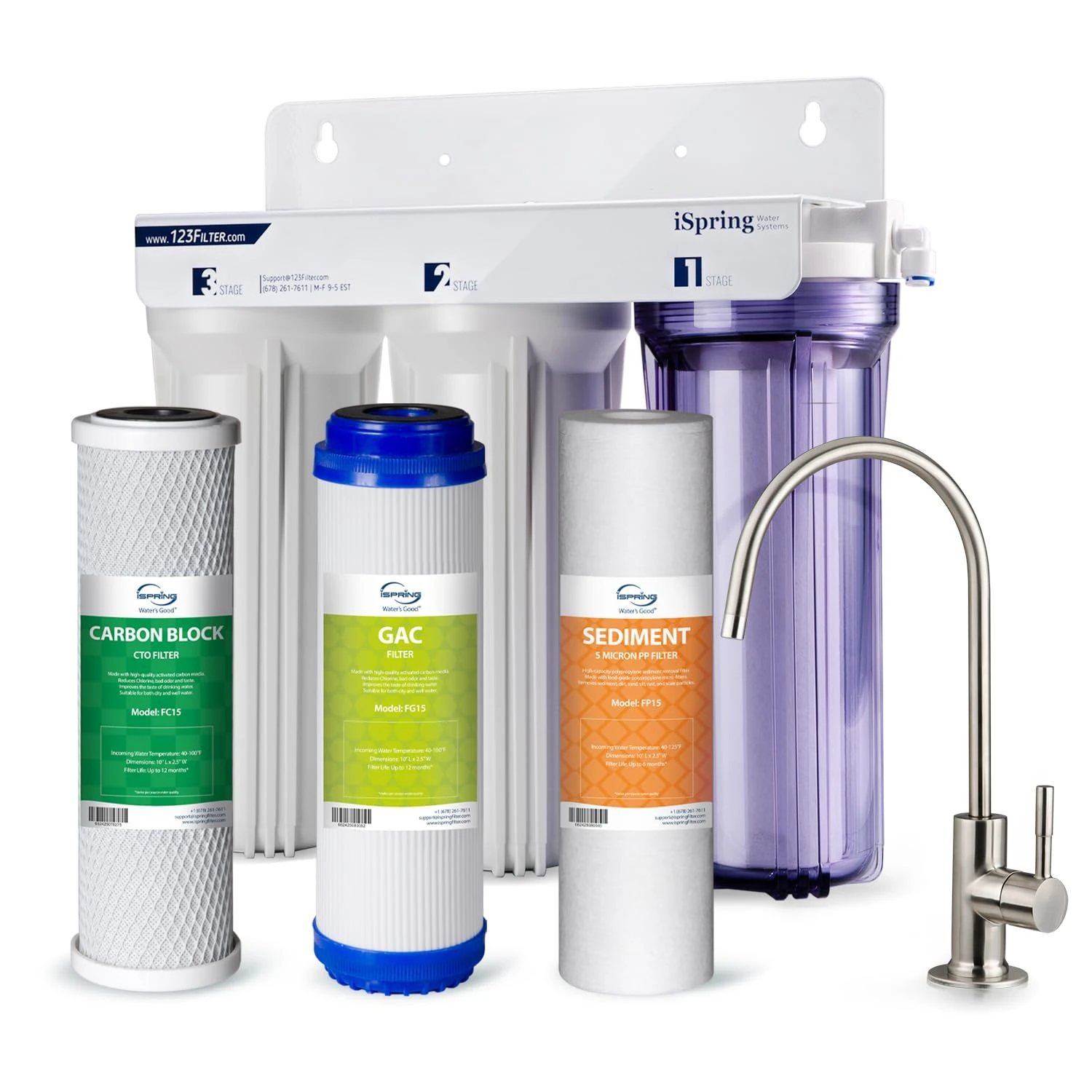 iSpring US31 Classic 3-Stage Under Sink Water Filtration System for Drinking, Tankless, High Capacity, Sediment + GAC + CTO (Newest Version)