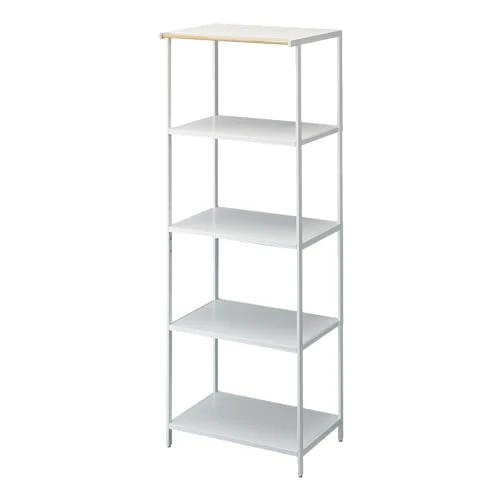 YAMAZAKI 3599 TOWER 5-Tiered Storage Rack, white, Steel/Wood, Minimalist, 60 x 46.5 x 170 cm