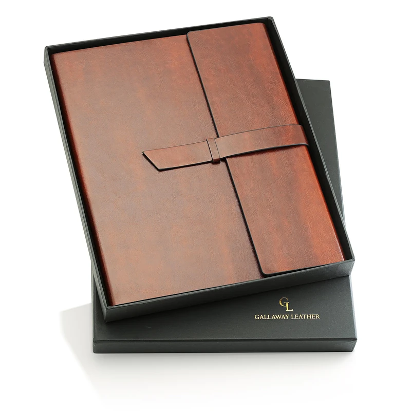 Gallaway Leather Vegan Leather Padfolio Portfolio Folder Slim Notebook Note Pad Holder Refillable Business Organizer, Dark Chocolate