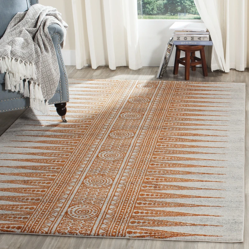 Safavieh Transitional Indoor Woven Rectangle Area Rug, Evoke Collection, EVK226, in Ivory/Orange, 122 X 183 cm for Living Room, Bedroom or Any Indoor Space