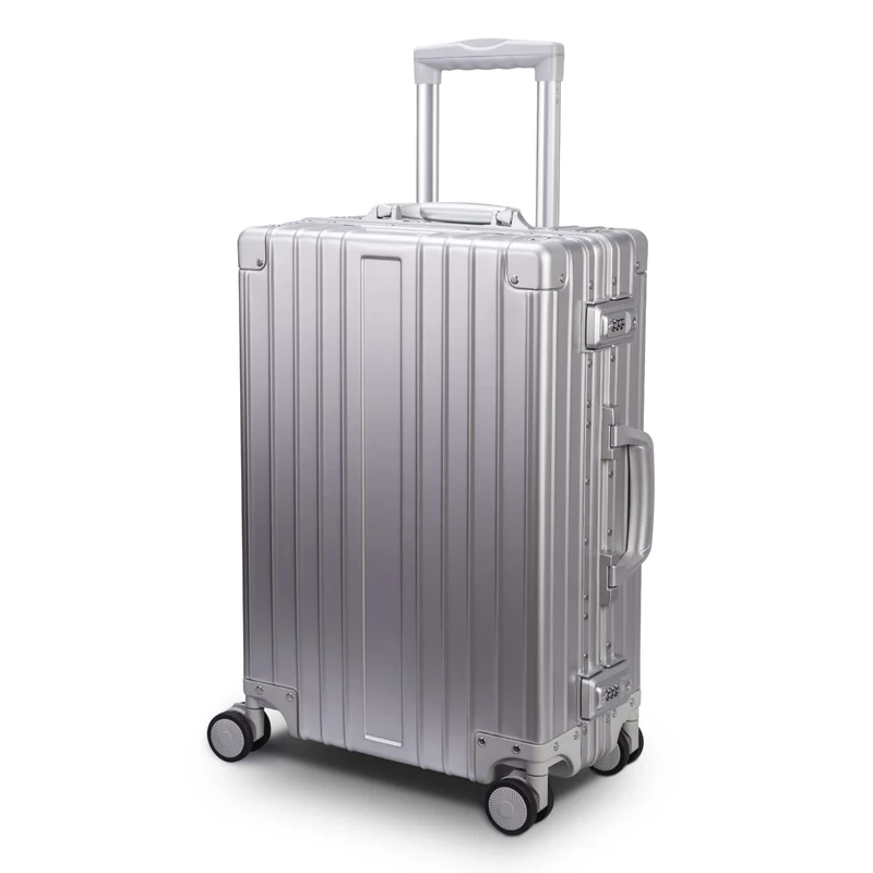 TRAVELKING Multi-Size All Aluminum Hard Shell Luggage Case Carry On Spinner Suitcase 20"-28", Silver, 20"