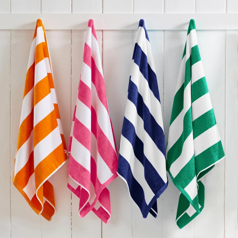 Great Bay Home Large Beach Towels 30” x 60”, 100% Cotton Cabana Stripes for Beach, Bath, Pool, Gym, Lightweight and Quick Dry, Multi Pack
