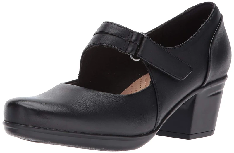 Clarks Women's Emslie Lulin Dress Pump, Black Leather, 11 Narrow