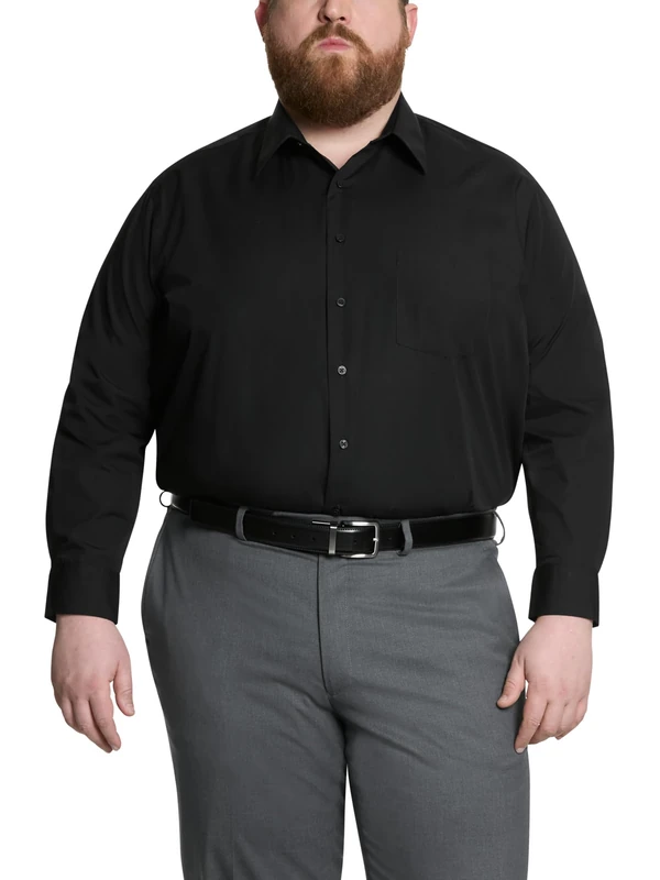 Van Heusen Men's Tall Dress Shirt Big Fit Poplin, Black, 18" Neck 32"-33" Sleeve