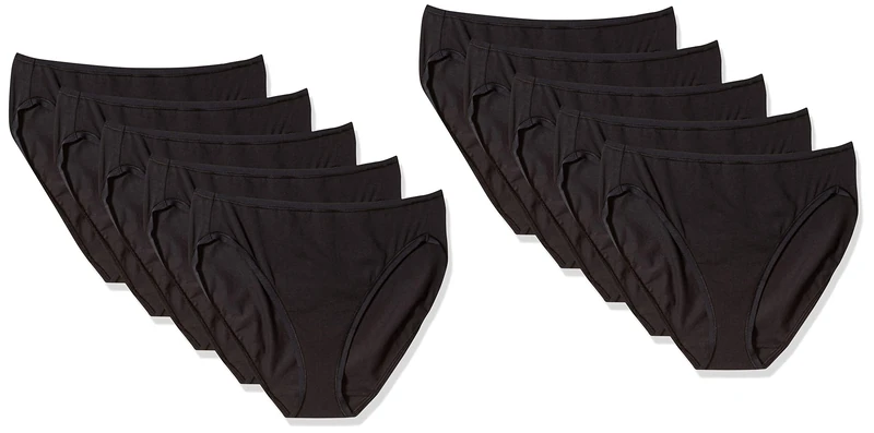 Amazon Essentials Women's Cotton High-Leg Breathable Brief Underwear (Available in Plus Size), Multipacks, Pack of 10, Black, 16
