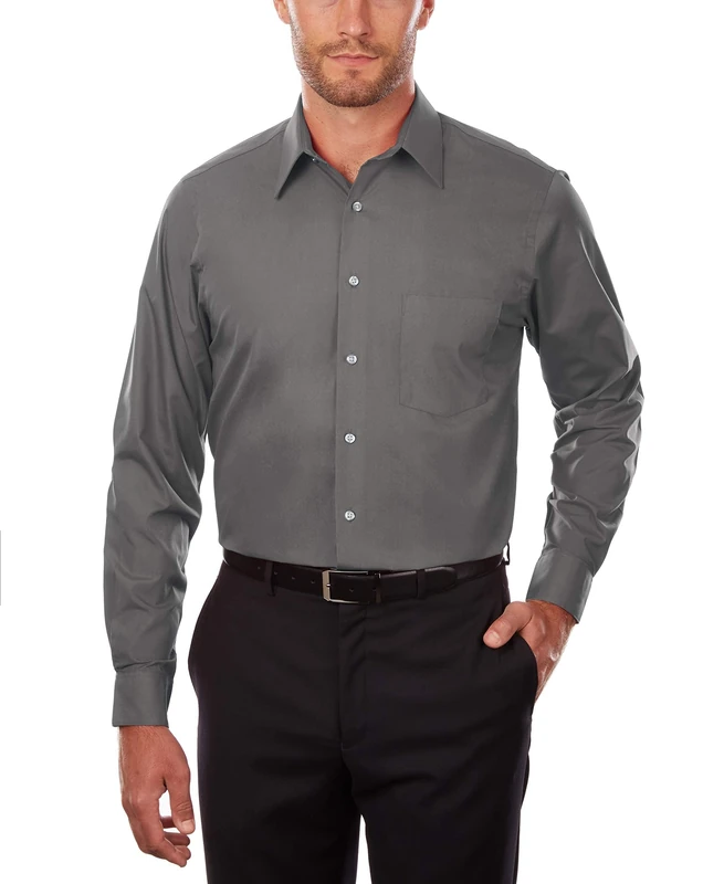 Van Heusen Men's Big Dress Shirt Tall Fit Poplin, Grey, 19" Neck 35"-36" Sleeve
