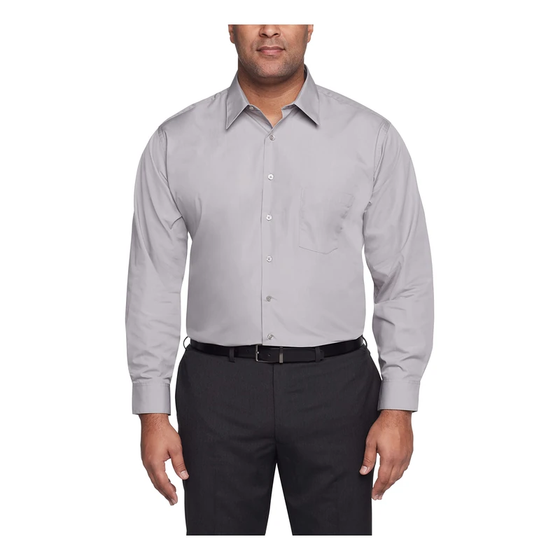 Van Heusen Men's Tall Dress Shirt Big Fit Poplin, Grey Stone, 19" Neck 34"-35" Sleeve