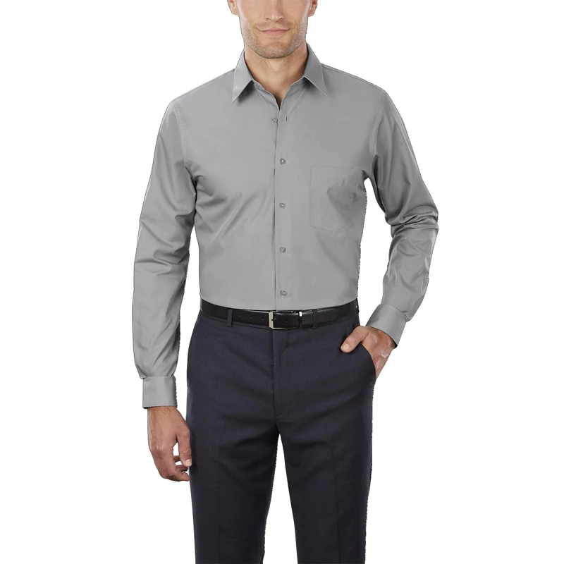 Van Heusen Men's Big Dress Shirt Tall Fit Poplin, Grey Stone, 18.5" Neck 37"-38" Sleeve
