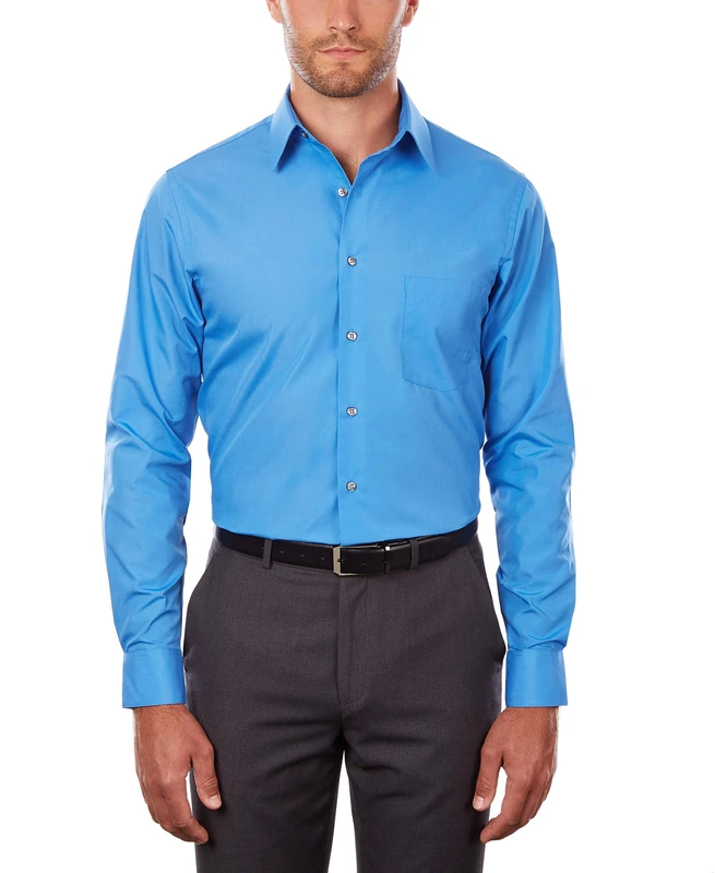 Van Heusen Men's Tall Fit Dress Shirts Poplin, Pacifico, 22" Neck 35"-36" Sleeve