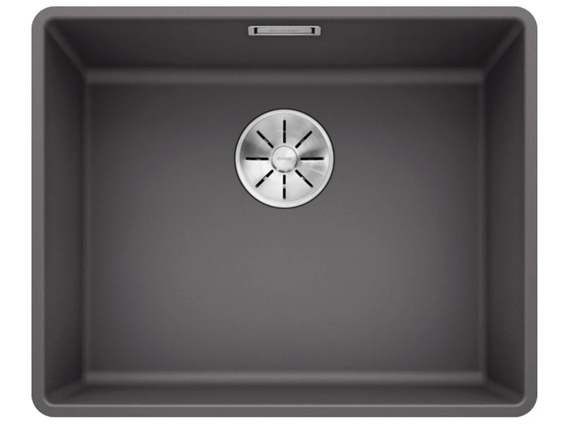 BLANCO SUBLINE 500-F | SILGRANIT Sink in Rock Grey | Installation Type: flushmount Installation | for 60 cm Wide Base cabinets | Spacious Bowl Volume | Easy-Care Surface | [52.7x42.7x20.2 cm]