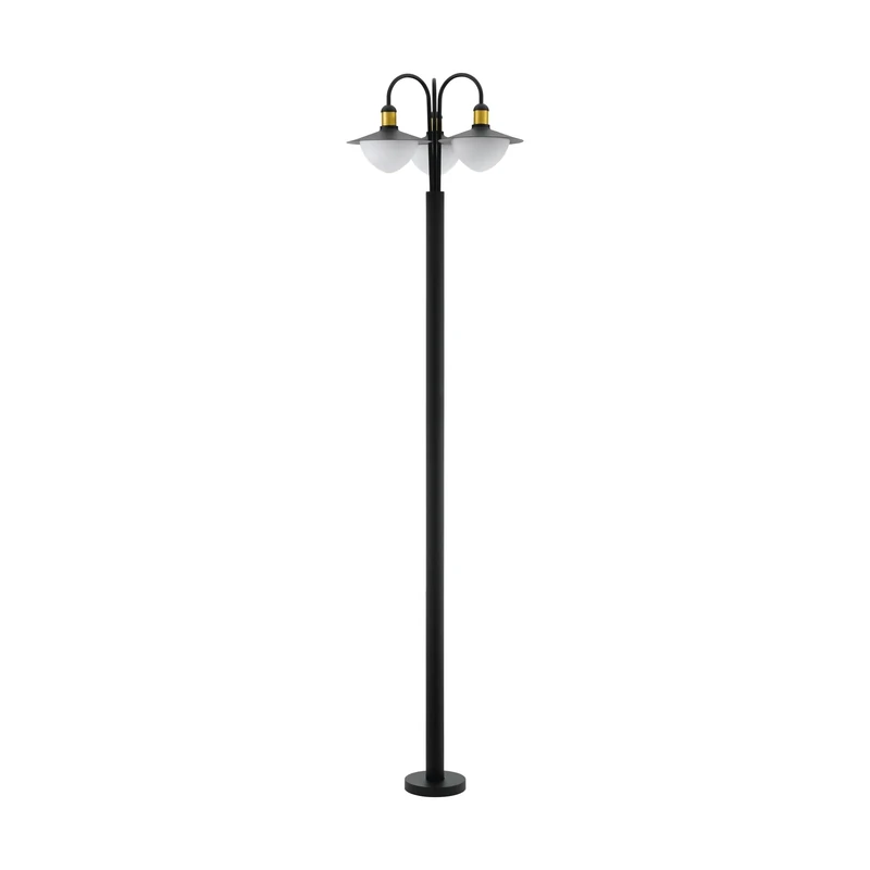 EGLO Sirmione Outdoor Floor Lamp, 3-Bulb Outdoor Light, Floor Lamp Made of Galvanised Steel, Glass: White, Opal Matt, Colour: Black, Gold, Socket: E27, IP44