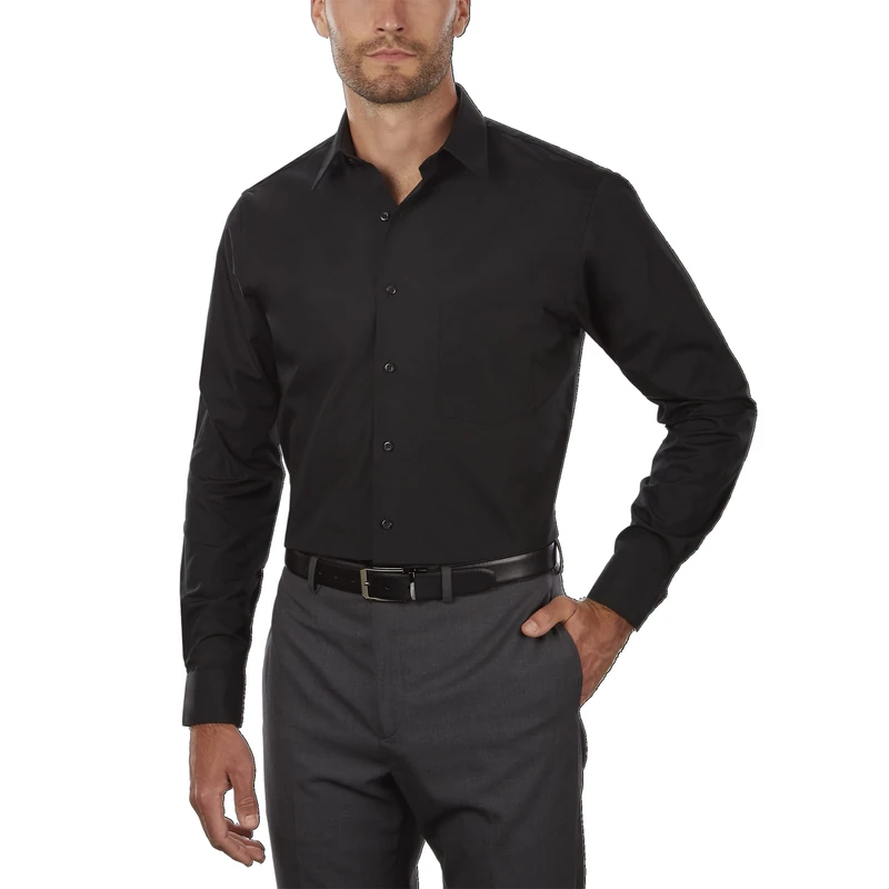 Van Heusen Men's Tall Fit Dress Shirts Poplin, Black, 17" Neck 35"-36" Sleeve