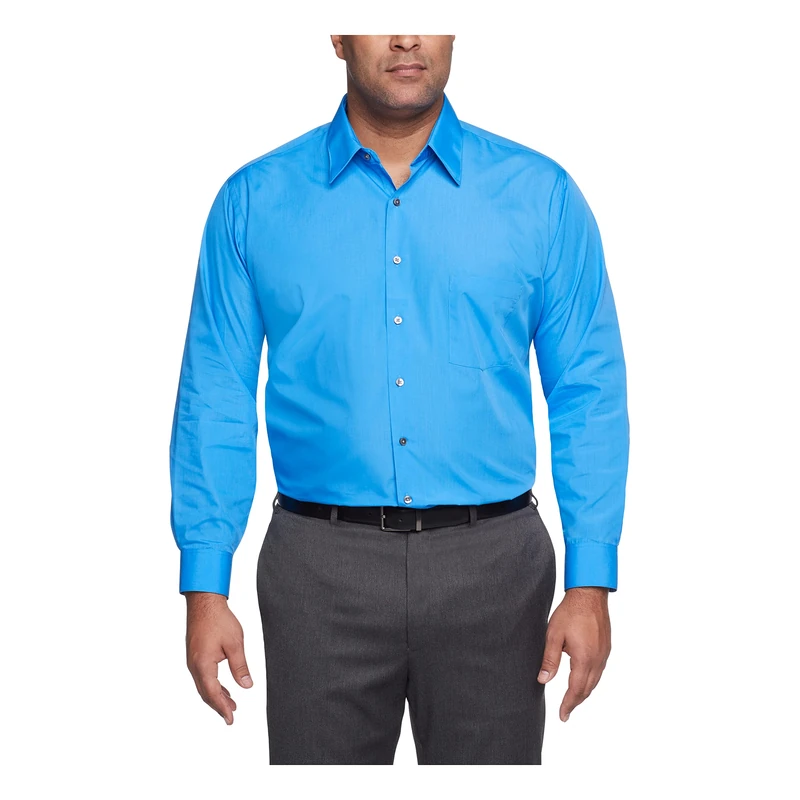 Van Heusen Men's Tall Dress Shirt Big Fit Poplin, Pacifico, 22" Neck 34"-35" Sleeve