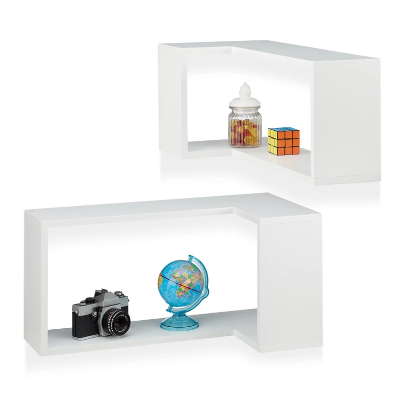 Relaxdays Corner Wall Shelf Set of 2, Floating, Decorative Modern Design, MDF Spice Rack, White