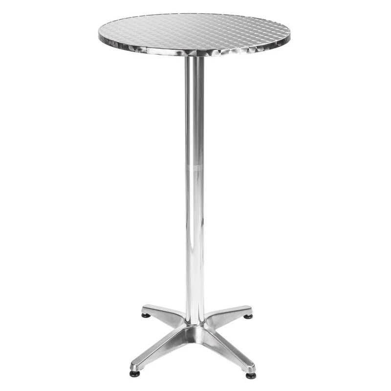 BAKAJI Outdoor Table 60 x 70/110 cm Adjustable Height Bistro Table Top Stainless Steel Round for Bar Home Garden Restaurant Silver