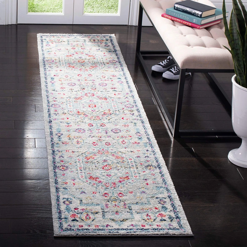 Safavieh Modern Chic Indoor Woven Runner Area Rug, Madison Collection, MAD928, in Light Grey / Fuchsia, 61 X 244 cm for Living Room, Bedroom or Any Indoor Space