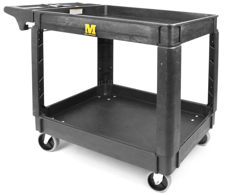 MaxWorks 80855 500-lb Utility Service PP Cart with Two Trays and Wheels 40 inch x 17 inch Overall Dimensions