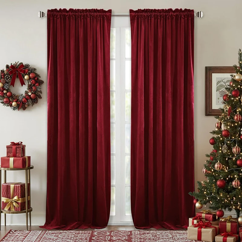 StangH Thick Velvet Curtains 96-inch - Heavy-Duty Large Window Velvet Drapes Room Darkening Privacy Enhancing Panels for Home Theatre/Film Room/Stage, Red, 52 x 96 inches, 2 Pcs