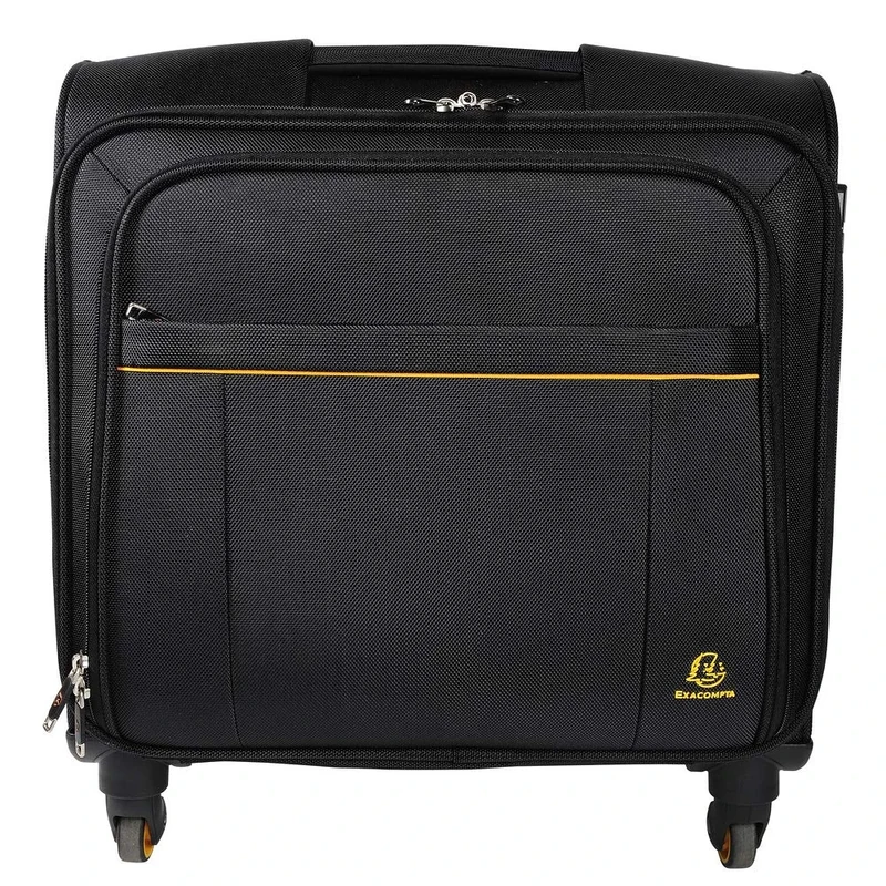 Exacompta - Ref 18834E - Exactive - Pilot Travel Suitcase With Wheels and a Telescopic Handle - 420 x 480 x 230mm in Size, Padded Compartment for a 15.6" Laptop - Black & Orange