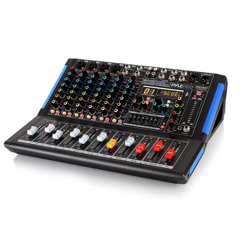 Pyle DJ Mixer, Audio Mixer Deck 8-Channel, Bluetooth, XLR Sound Board, Studio Mixing Desk for Music, Streaming, Stage, Karaoke, PA Use, 48V Phantom Power Audio Console with Input Output Control