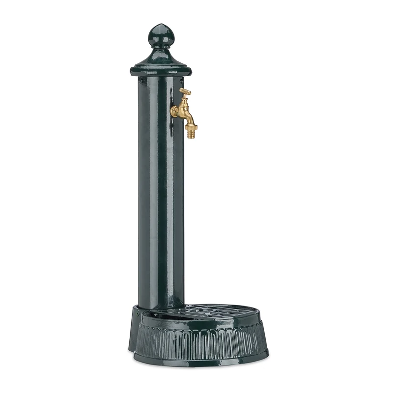 Relaxdays Free Standing Water Fountain, Antique-Style, Nostalgia, Garden, Patio, Faucet, Basin, HxWxD: 61 x 25 x 31 cm, Dark Green