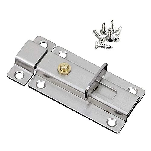 Spring Latch Thicken Stainless Steel Door Latches Push Butto Open Sliding Lock Bathroom Toilet Window Furniture Pet Gate Lock (3.5 inch)