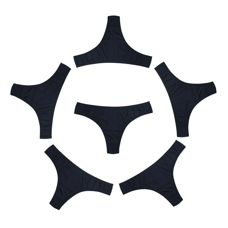 KNITLORD 6 Pack Women's Thongs Cotton Breathable Black Panties Bikini Underwear(M)