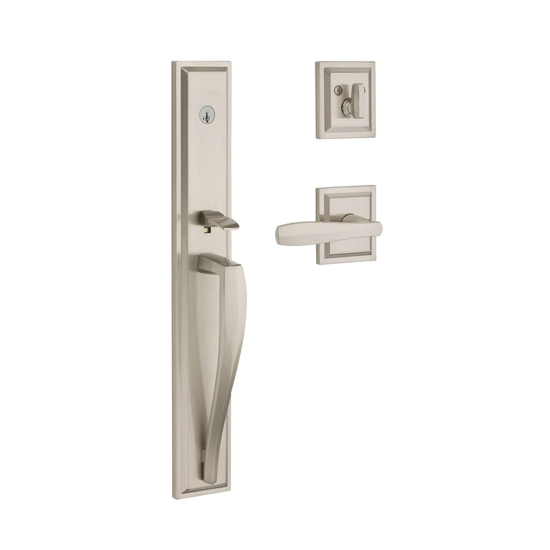 Baldwin Prestige Torrey Pines Low Profile Single Cylinder Full Escutcheon with Torrey Lever Featuring SmartKey in Satin Nickel