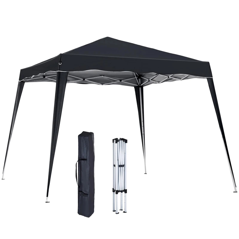 Outsunny 3 M x 3 M Base/ 2.5 M x 2.5 M Top Pop Up Gazebo, 2 Person Setup Instant with Carry Bag, Height Adjustable Slant Leg Party Tent Instant Event Shelter for Garden, Patio, Black - Image 1