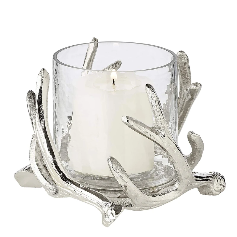 EDZARD Wind light Kingston in deer antler design, aluminium nickel-plated, with glass, height 5,1 in, diameter 5,9 in - Image 1