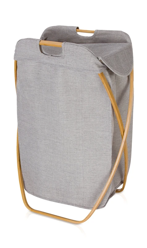 Möve Bamboo foldable laundry basket 39 x 46 x 66 cm made of bamboo with canvas, grey - Image 1