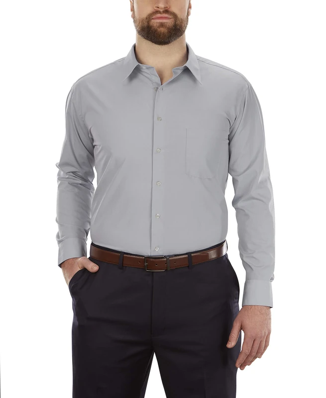 Van Heusen Men's Tall Dress Shirt Big Fit Poplin, Grey Stone, 20" Neck 34"-35" Sleeve